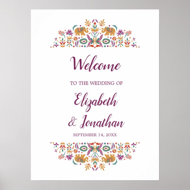  Indian Flower Elephant wedding welcome sign (Front)