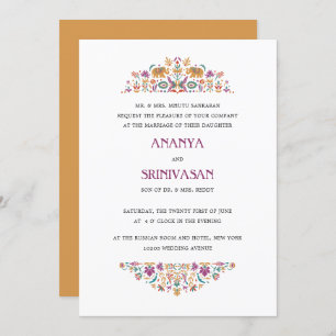 Indian Flower Mustard Elephant Formal Wedding Invitation