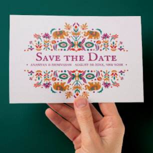Indian Flower Purple Elephant Wedding Announcement Postcard