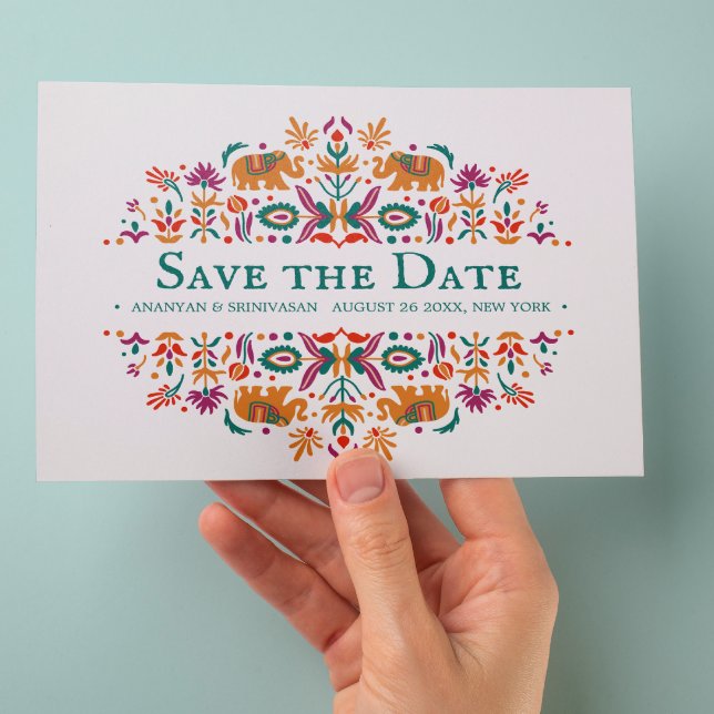 Indian Flower Purple Elephant Wedding Announcement Postcard