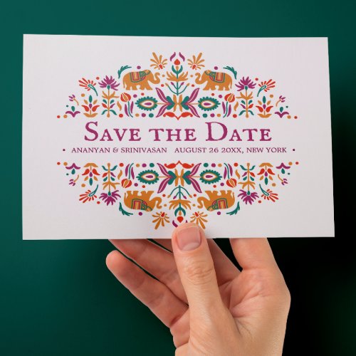 Indian Flower Purple Elephant Wedding Announcement Postcard