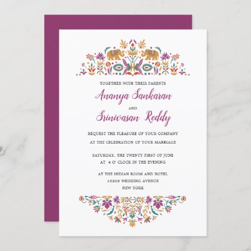 Indian Flower Purple Wedding Invitation