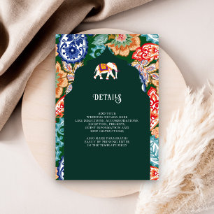 Indian Folk Art Elephant Emerald Wedding Details Enclosure Card