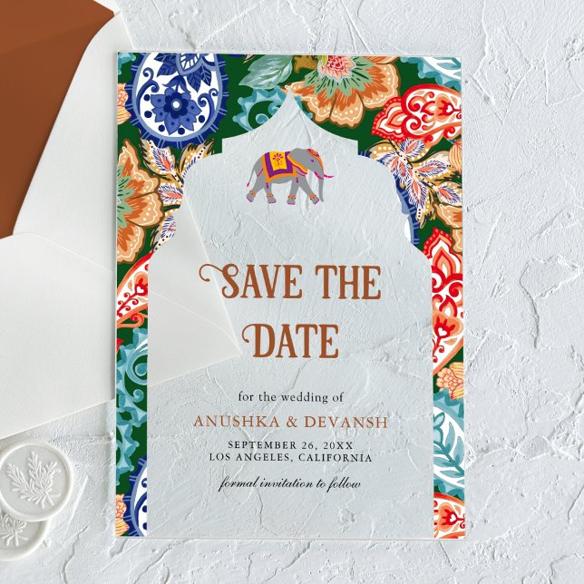 Indian Folk Art Elephant Wedding Save the Date (Creator Uploaded)