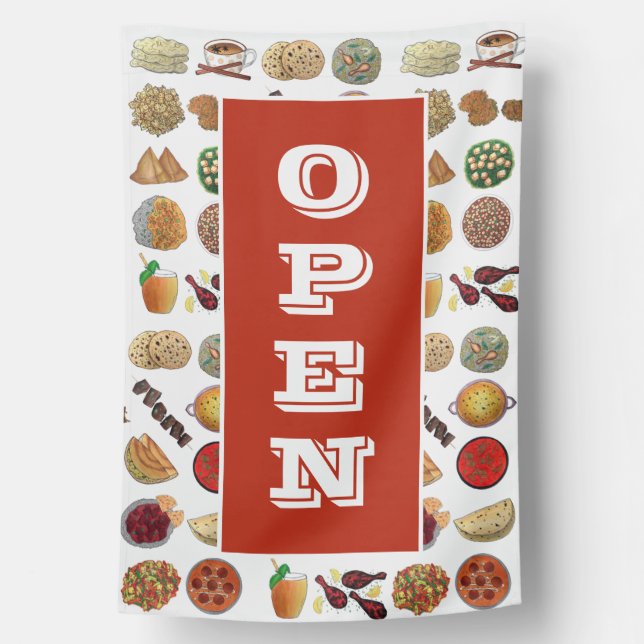 Indian Food Cuisine India Restaurant OPEN Sign (Back)
