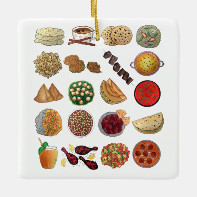 Indian Food Cuisine of India Restaurant Dishes Ceramic Ornament (Front)