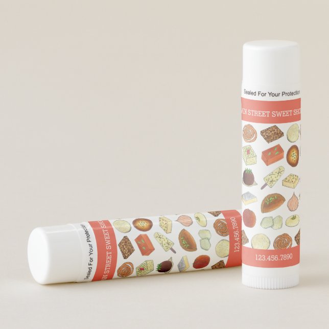 Indian Food Mithai Sweet Shop Bakery Promo Lip Balm (Front)