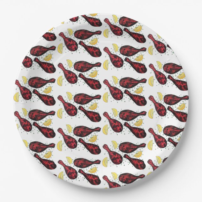 Indian Food Tandoor Cooking Tandoori Chicken Paper Plates (Front)