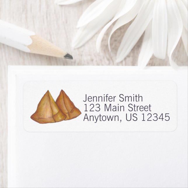 Indian Food Vegetarian Cooking Fried Samosa Pastry Label (Insitu)