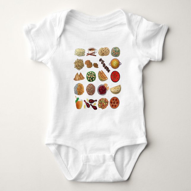 Indian Foods Dishes Cuisine of India Illustration Baby Bodysuit (Front)