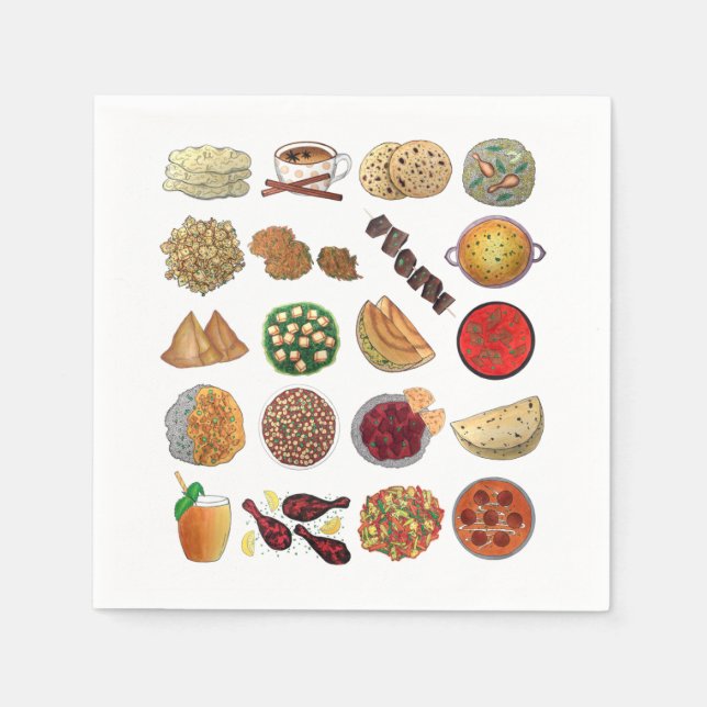 Indian Foods Dishes Cuisine of India Illustration Napkins (Front)