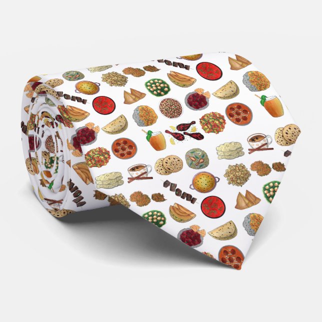 Indian Foods Dishes Cuisine of India Illustration Neck Tie (Rolled)