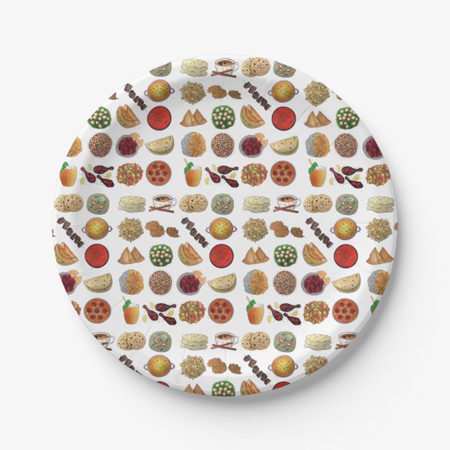 Indian Foods Dishes Cuisine of India Illustration Paper Plates (Front)