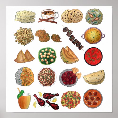 Indian Foods Dishes Cuisine of India Illustration Poster