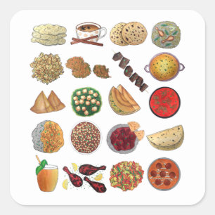 Indian Foods Dishes Cuisine of India Illustration Square Sticker