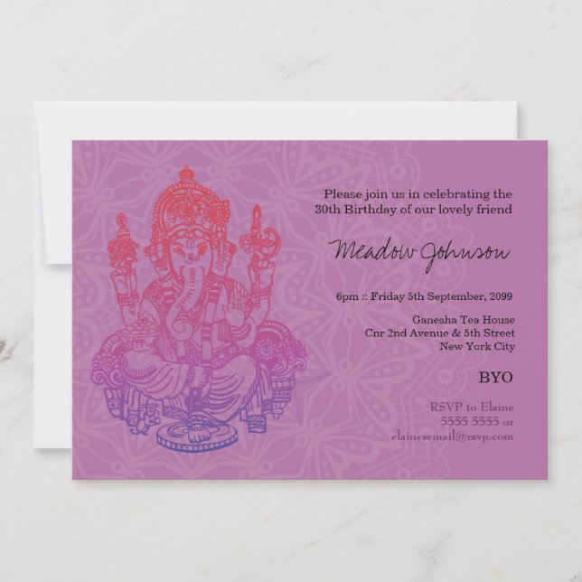 Indian Ganesh Purple Lilac Birthday Invitation (Front)
