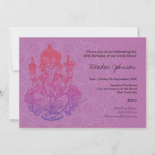 Indian Ganesh Purple Lilac Birthday Invitation