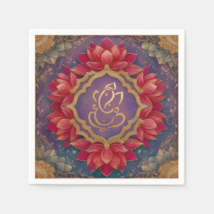Indian Ganesh Purple Traditional Lotus Wedding Napkins