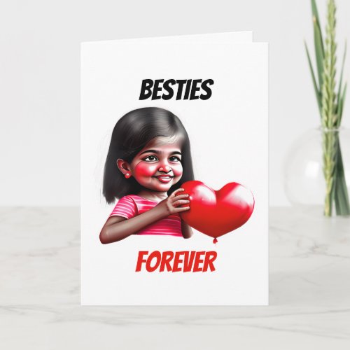 Indian girl besties forever red heart kids cute  holiday card