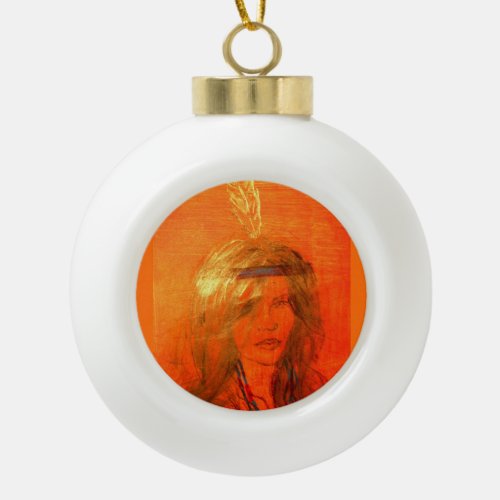 indian girl ceramic ball christmas ornament