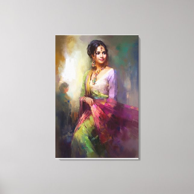 Indian Girl Contemporary Figurative Painting Canvas Print (Front)