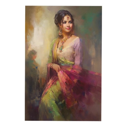 Indian Girl Contemporary Figurative Painting Wood Wall Art