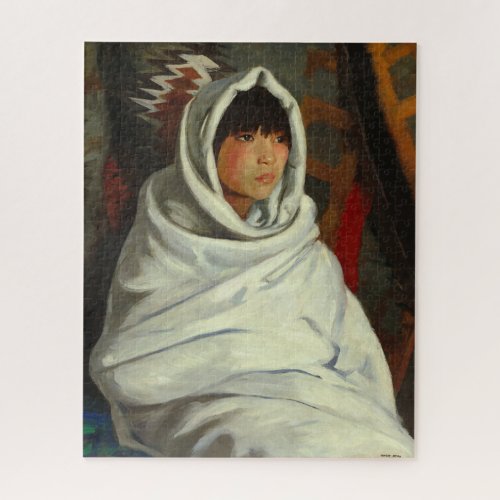 Indian Girl in a White Blanket Robert Henri Art Jigsaw Puzzle