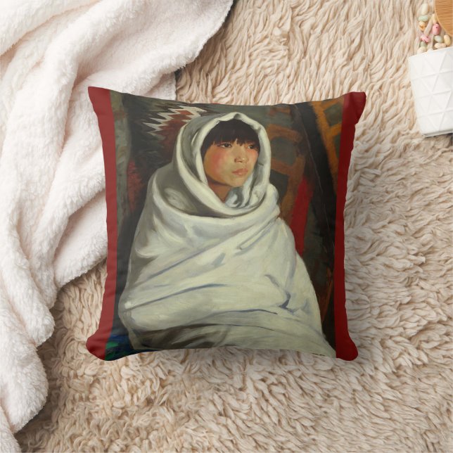 Indian Girl in a White Blanket Robert Henri Throw Pillow (Blanket)
