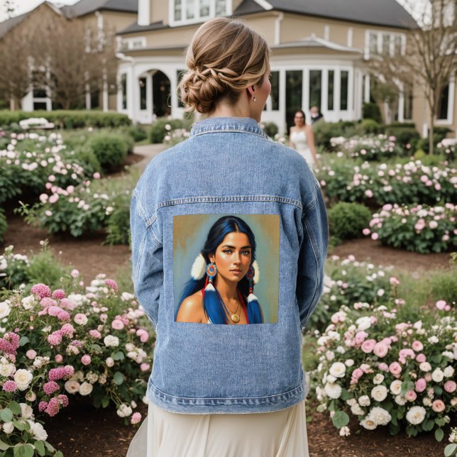 INDIAN GIRL NATIVE AMERICAN Denim jean Jacket (Wedding Back)