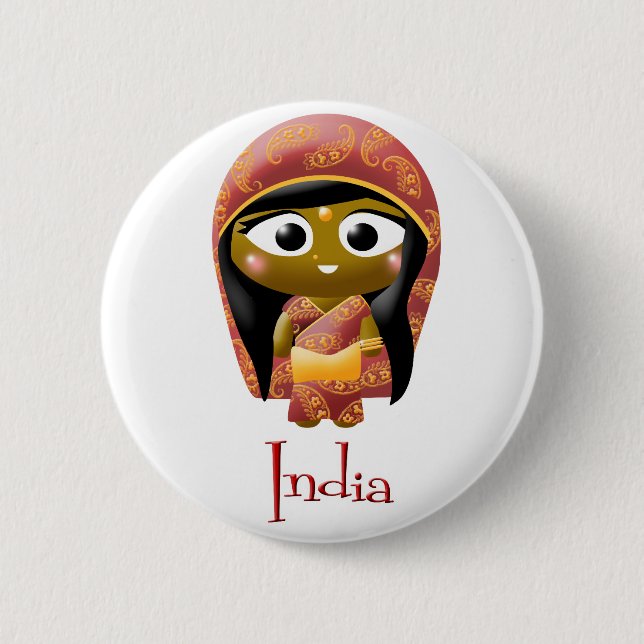 Indian Girl Pinback Button (Front)
