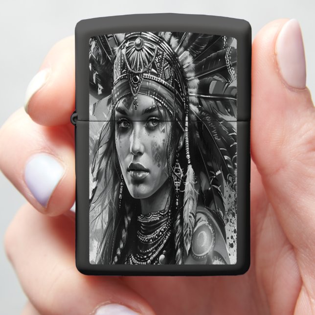 Indian girl's warrior spirit in attire zippo lighter (In Hand)