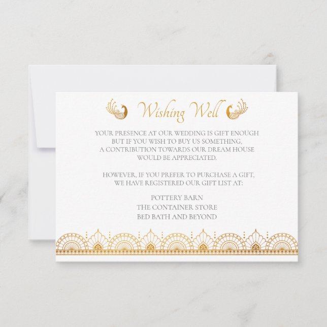 Indian Gold Ethnic Pattern Wedding Registry Card (Front)