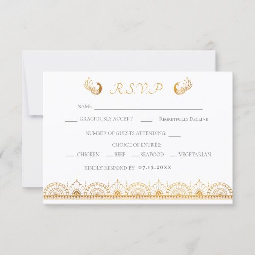 Indian Gold Ethnic Pattern Wedding RSVP Card