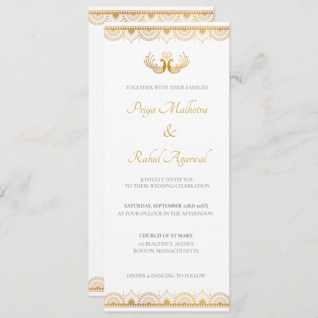 Indian Gold Ethnic Wedding Invitation Card (Front/Back)