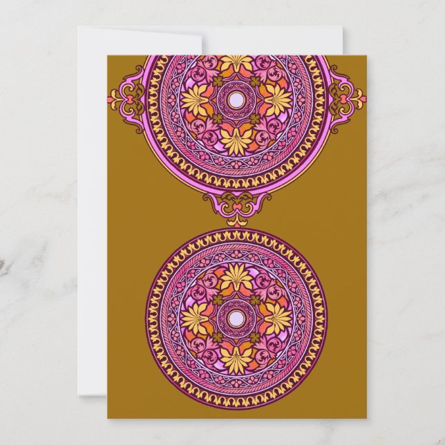Indian Gold & Pink Discs Wedding Invitation (Front)