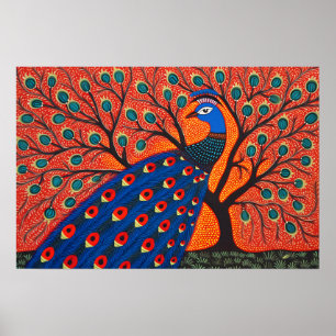 Indian Gond Art Peacock Art of India Poster