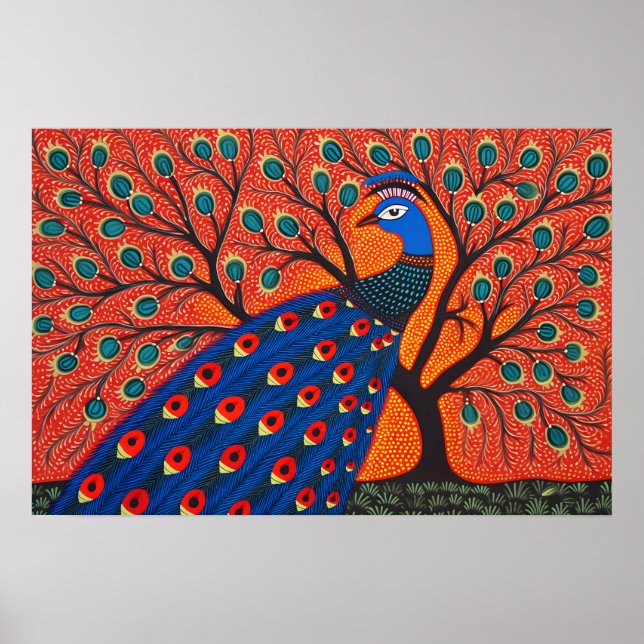 Indian Gond Art Peacock | Art of India Poster (Front)