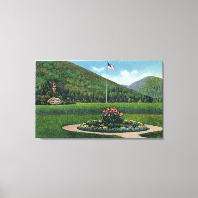 Indian Greeting the Rising Sun Statue Canvas Print (Front)