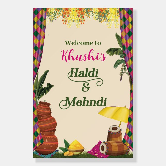Indian Haldi and mehndi banner welcome signage Foam Board (Front)