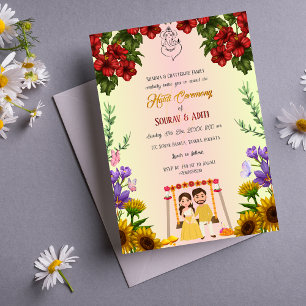 Indian Haldi Ceremony Hindu Couple Floral Invitation