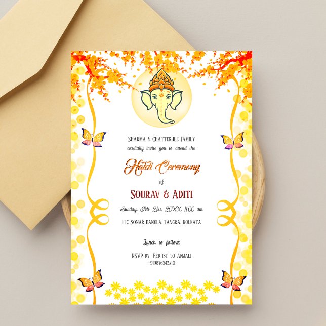 Indian Haldi Ceremony Hindu Couple Ganesha Invitation (Creator Uploaded)