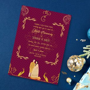 Indian Haldi Ceremony Hindu Couple Golden Invitation