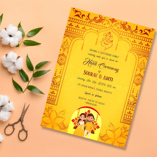 Indian Haldi Ceremony Hindu Couple Royal Invitation