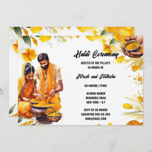 Indian Haldi Ceremony turmeric floral bride groom Invitation