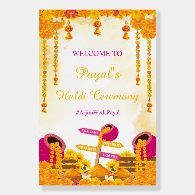 Indian Haldi Ceremony Welcome Sign, Maiyan Sign  (Front)