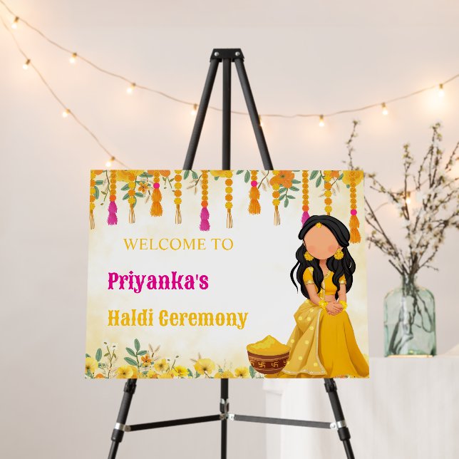 Indian Haldi Ceremony Welcome Sign, Maiyan Sign (In Situ (Stand))