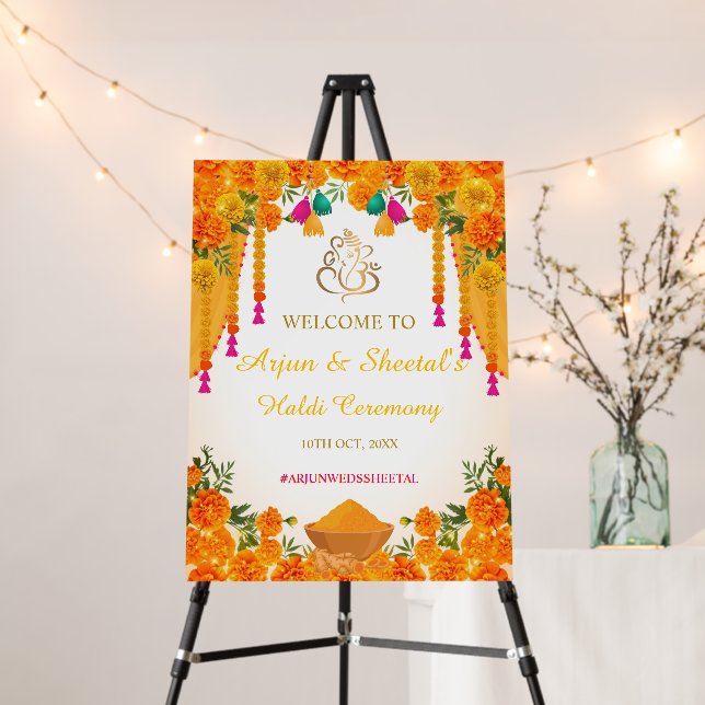 Indian Haldi Ceremony Welcome Sign, Maiyan Sign (In Situ (Stand))