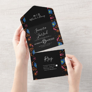 Indian Hand Drawn Floral Elephant Medallion All In One Invitation