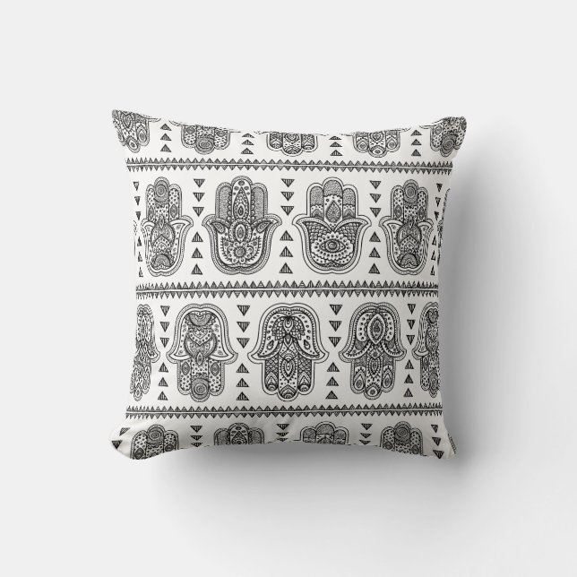 Indian Hand Drawn Hamsa Doodle Throw Pillow (Front)