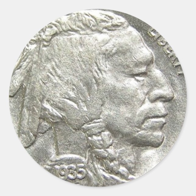 INDIAN HEAD NICKEL CLASSIC ROUND STICKER (Front)
